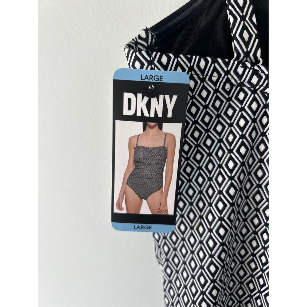 NWT DKNY Black and White Diamond Pattern One Piece Bathing Suit Large - Picture 5 of 8